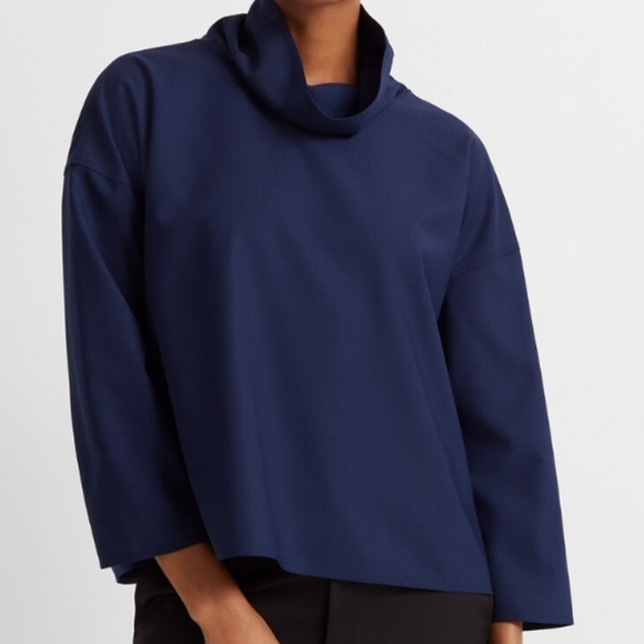 Club Monaco Tops - Club Monaco NWT navy 3/4 sleeve loose fit funnel neck top wool blend size S